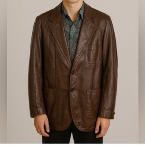 VINTAGE REGENT MTG LTD MENS TWO BUTTON UP 3 POCKET BROWN LEATHER JACKET  40 TALL